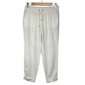 Athleta Bali Linen Jogger Pant Drawstring Pockets Cuffed Hem Size 4